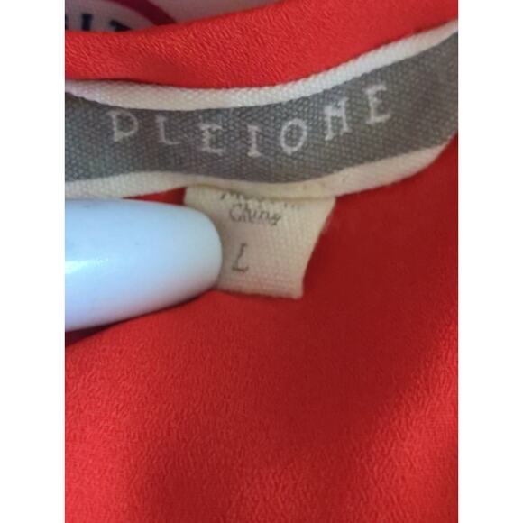 Pleione Pleated Blouse - Size L - Red Plaid Scoop Neck Casual Career Top - Picture 7 of 8